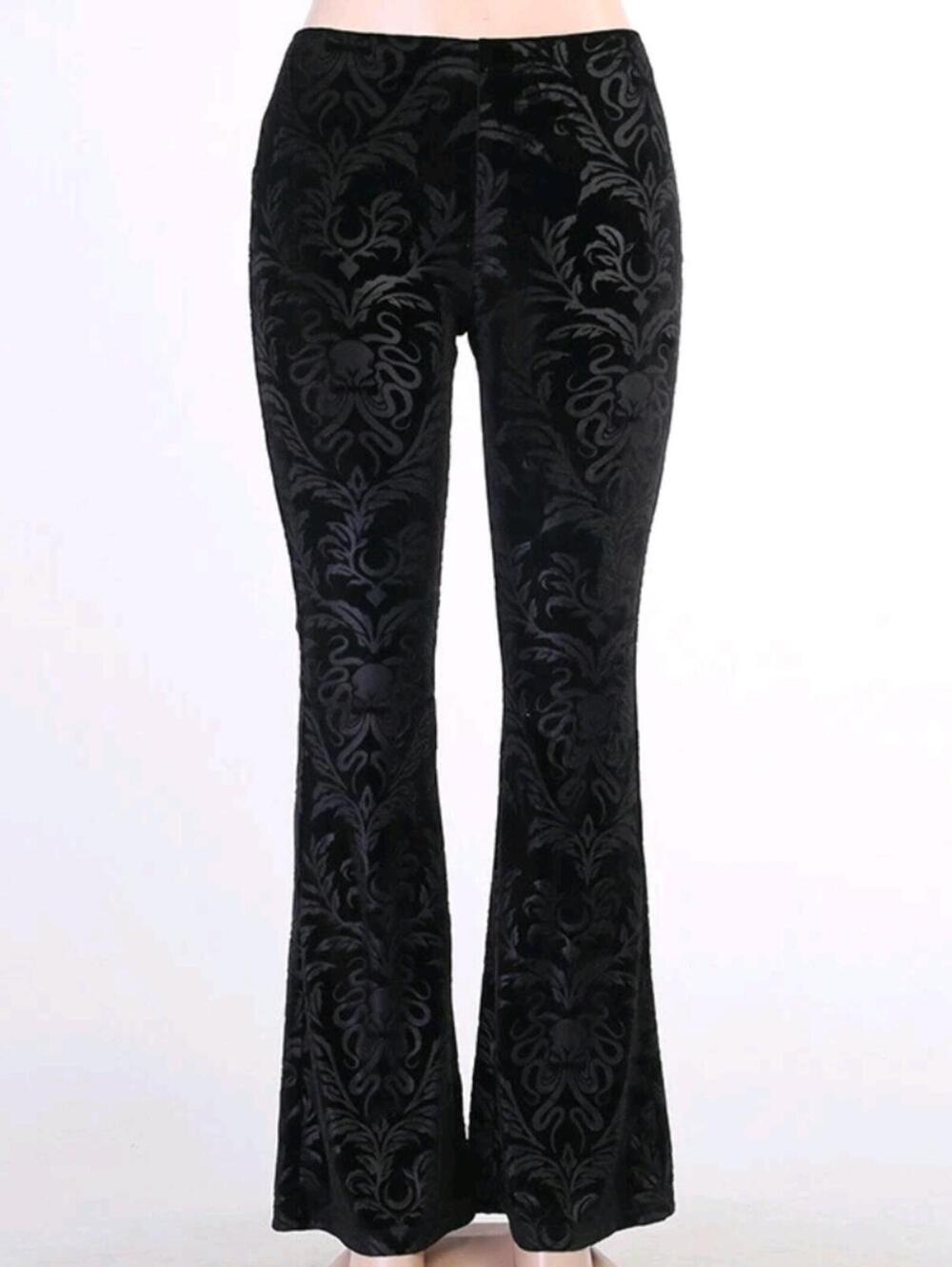 NWT Small Black Velour Damask Brocade Goth Cthulhu Flares